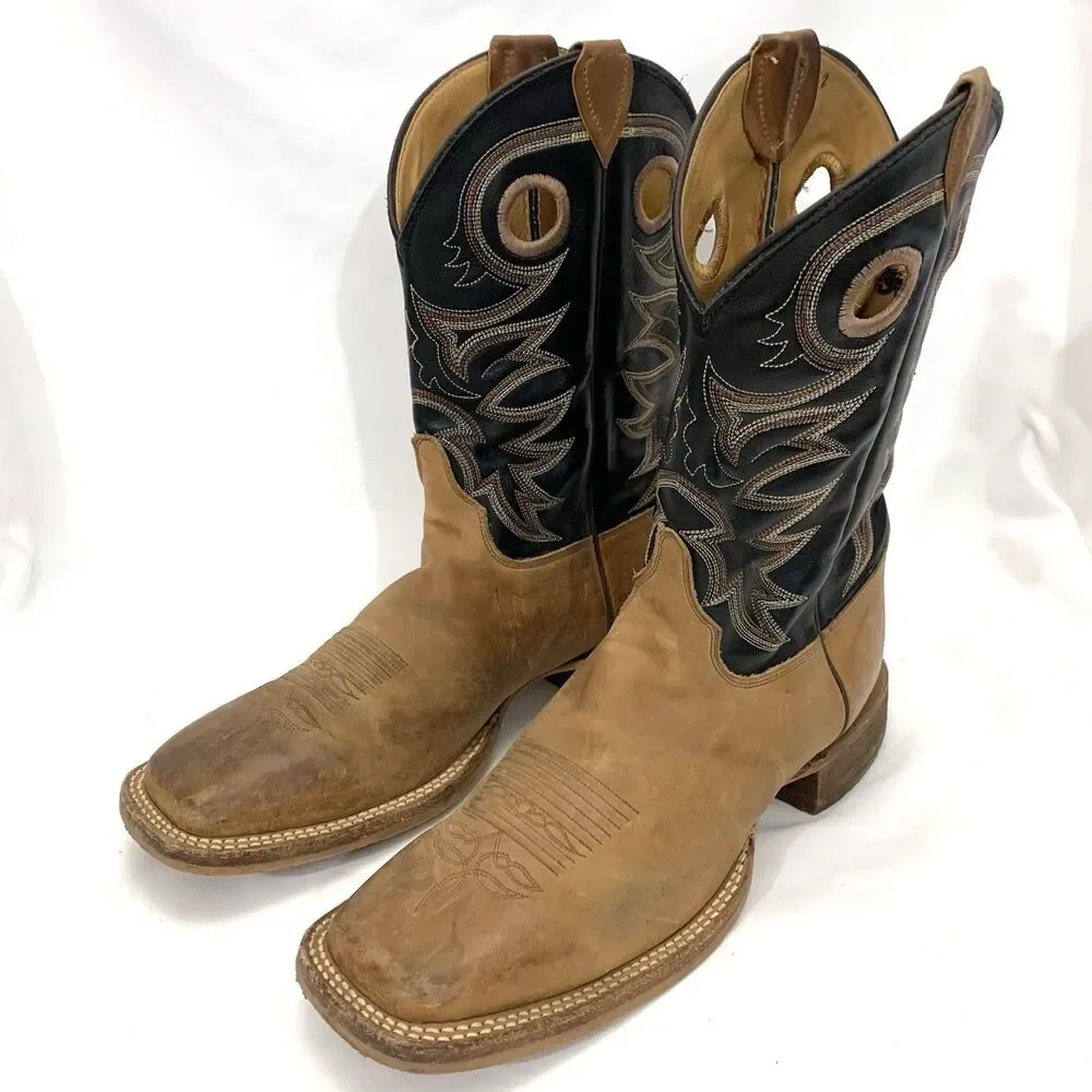 JUSTIN Embroidered Leather Boots Square Toe Mens Copper Brown BR740 Size 11 B